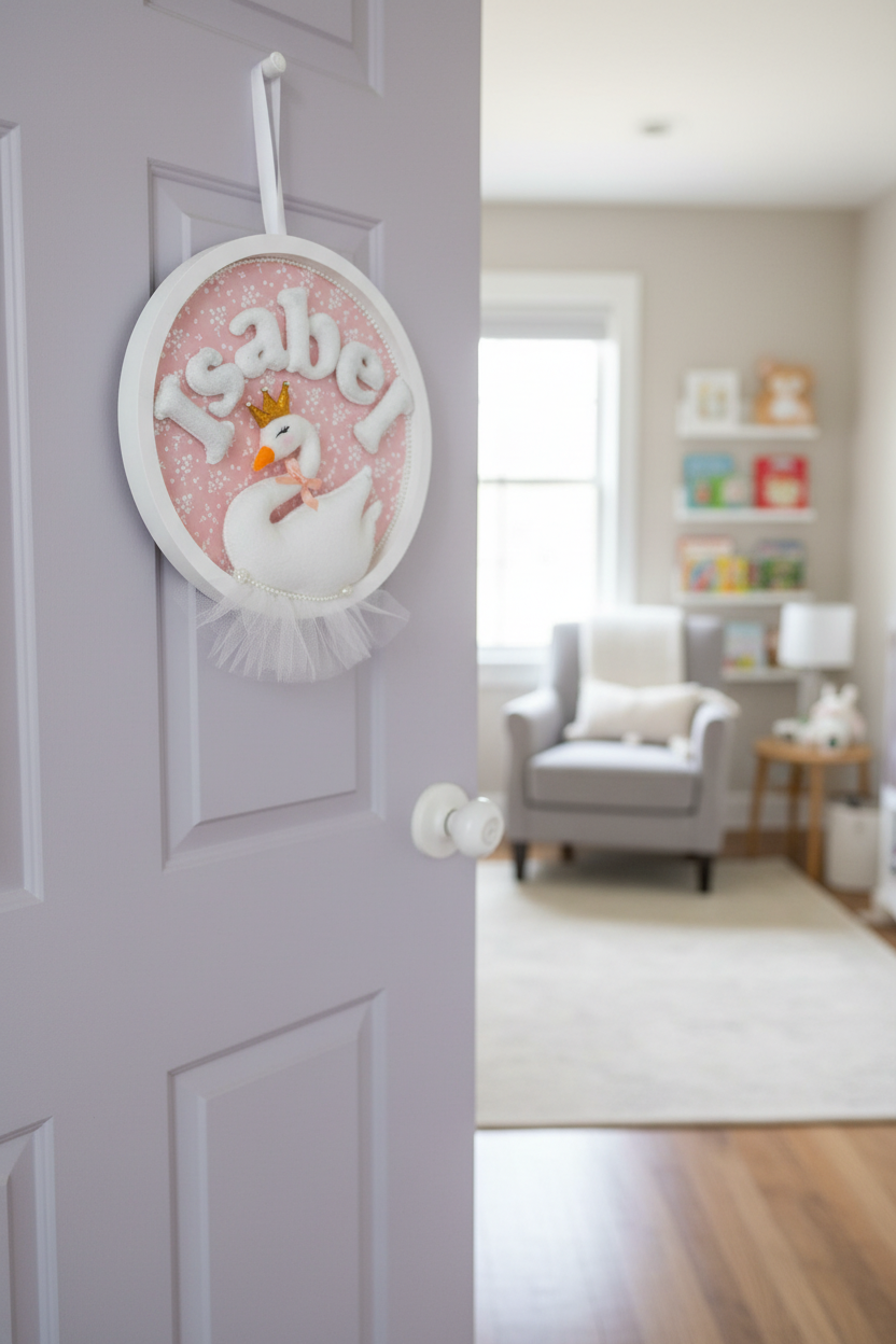 Swan Nursery Decor/ Door Sign - Personalized