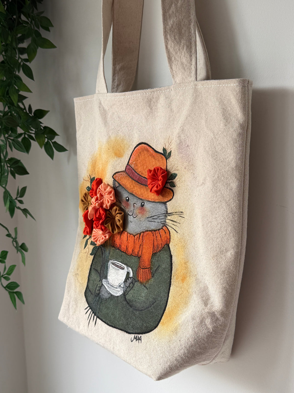Cat & Coffee - Handmade Tote Bag